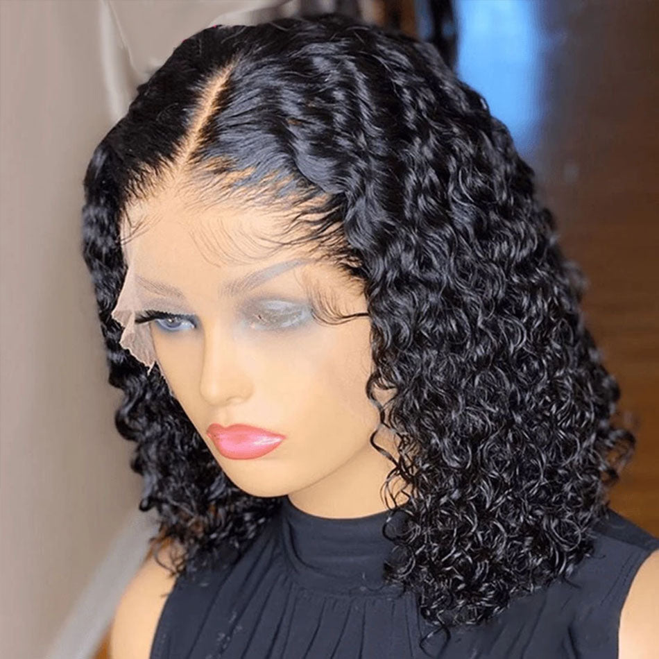 Blunt Cut Short Deep Curly Lace Bob Wigs Human Hair